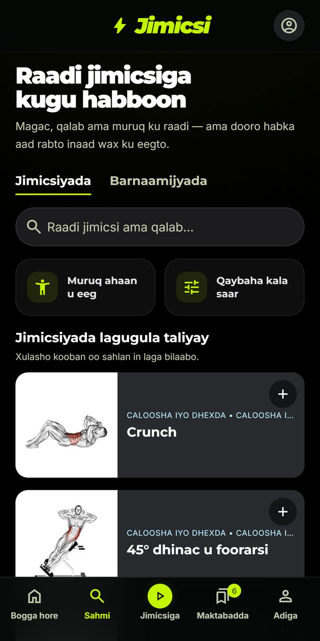 Bogga hore ee Jimicsi
